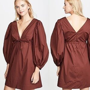 Staud NWOT Keshi Cotton Brown V-neck Long Sleeve Dress S
